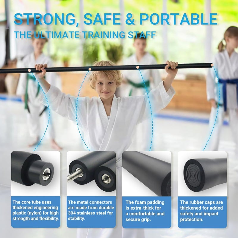 PHYSKOW 4ft & 6ft Collapsible Bo Staff – Foam-Padded Martial Arts Training Staff for Safe Practice, Portable Design with Carry Bag - Image 4